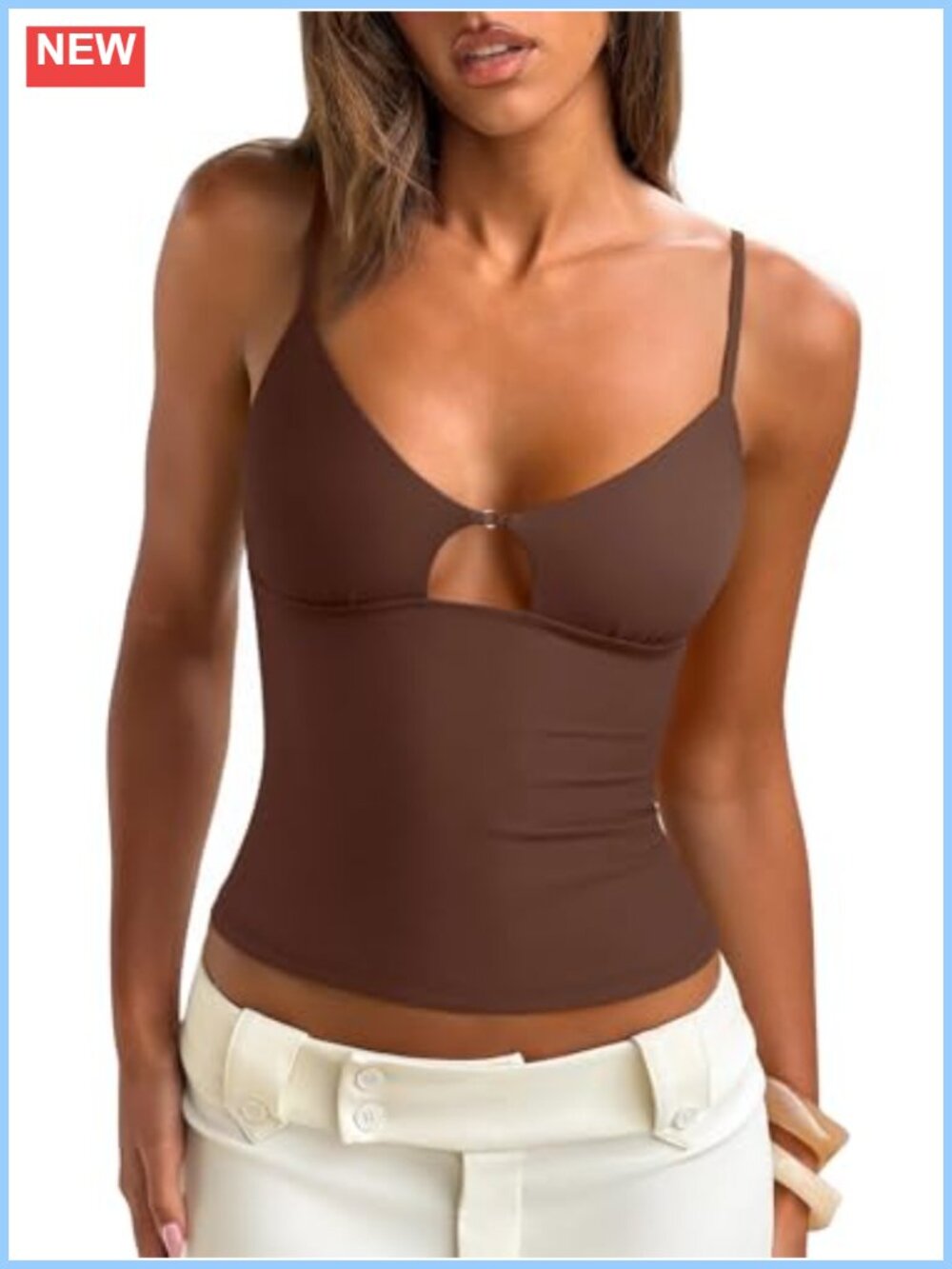 Double-Lined V Neck Cut Out Spaghetti Strap Tank Top Y2K